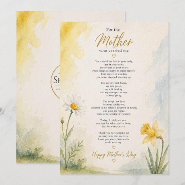 Elegant Mother's Day KeepSake Poem Card (Front/Back)