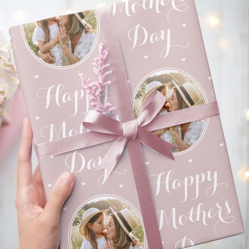 Elegant Mothers Day Personalized Photo Dusty Pink Wrapping Paper