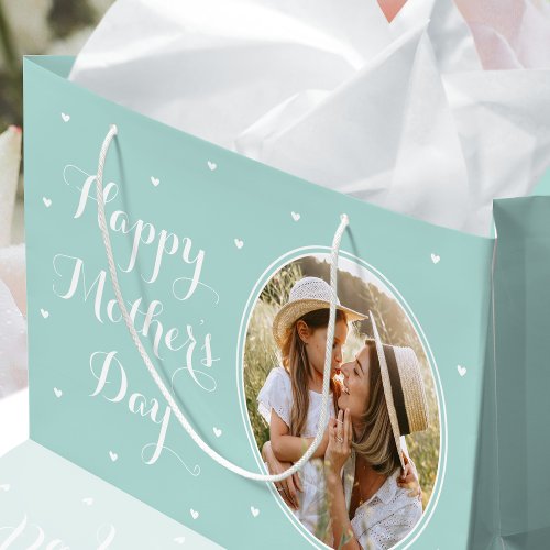 Elegant Mothers Day Personalized Photo Mint Green Large Gift Bag