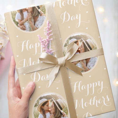Elegant Mothers Day Personalized Photo Pale Gold Wrapping Paper
