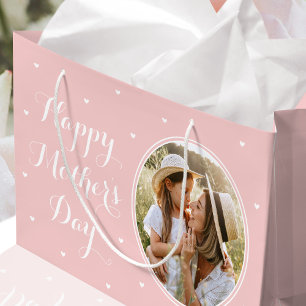Elegant Mother's Day Personalized Photo Pink Large Gift Bag