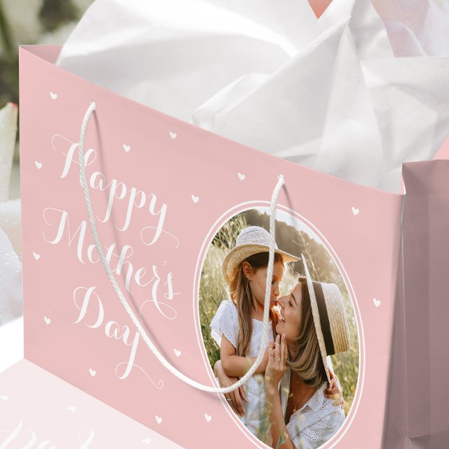 Elegant Mother's Day Personalized Photo Pink Large Gift Bag (Creator Uploaded)
