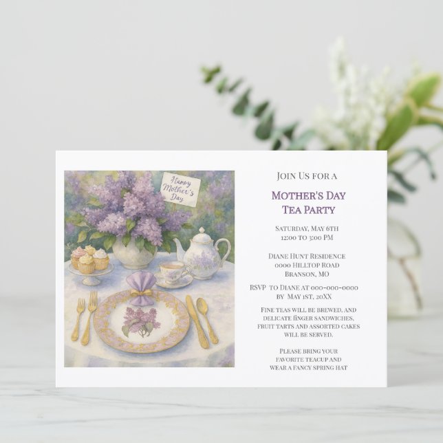 Elegant Mother's Day Tea Party Invitation (Standing Front)