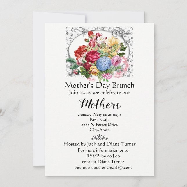 Elegant Mother's Day with Vintage Flowers Holiday Invitation (Front)