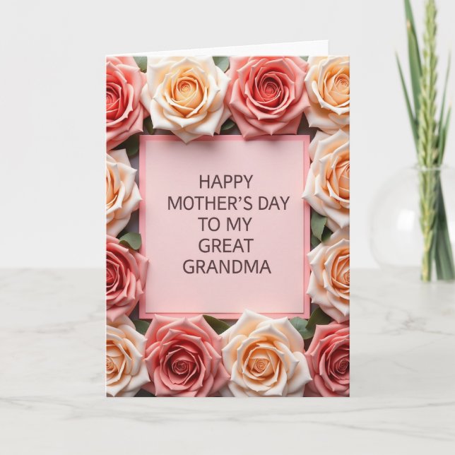 Elegant Mothers Roses Border Card (Front)