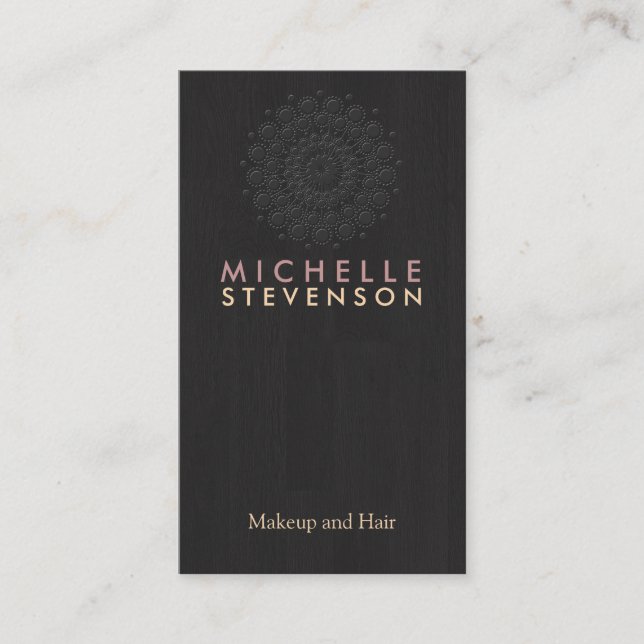 Elegant Motif Wood Grain Look Black Cool Business Card (Front)