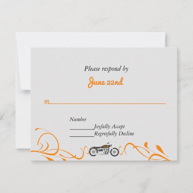 Elegant Motorcycle and Swirls Wedding RSVP Card (Front)