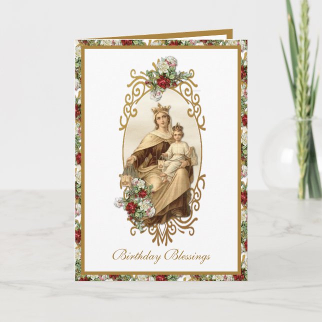 Elegant Mount Carmel Jesus  Gold Floral Card (Front)