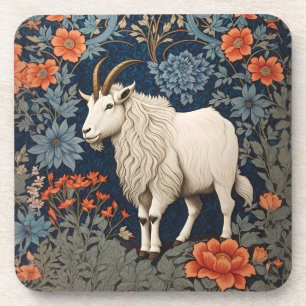 Elegant Mountain Goat William Morris Inspired Beverage Coaster