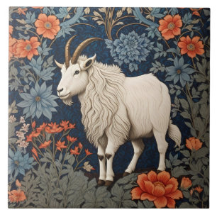 Elegant Mountain Goat William Morris Inspired Ceramic Tile