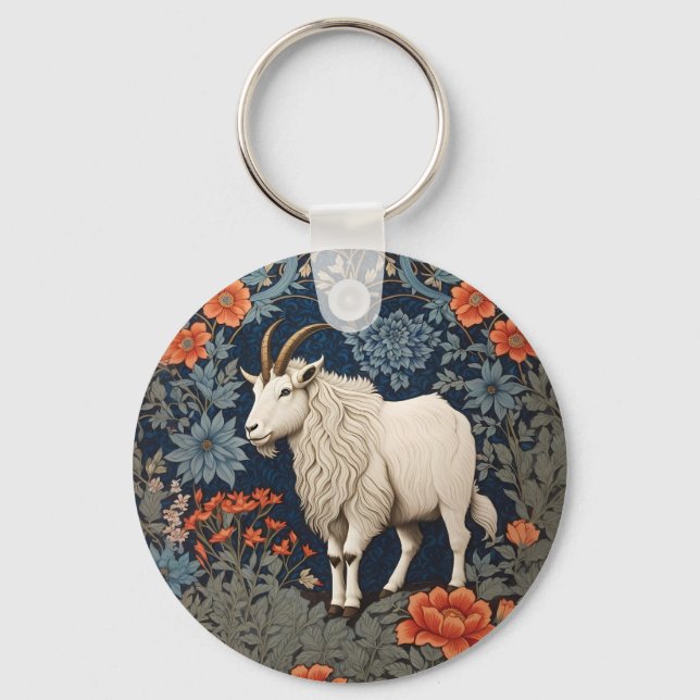 Elegant Mountain Goat William Morris Inspired  Keychain (Front)