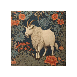 Elegant Mountain Goat William Morris Inspired Wood Wall Art