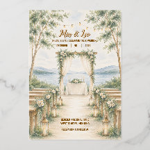 Elegant Mountain Lake Foil Wedding Invitation