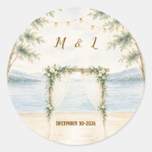 Elegant Mountain Lake Wedding Sticker