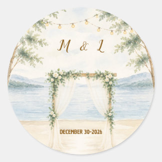 Elegant Mountain Lake Wedding Sticker