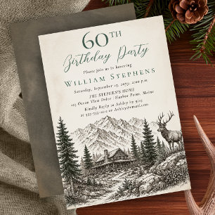Elegant Mountain Lodge Woodland Deer 60th Birthday Invitation