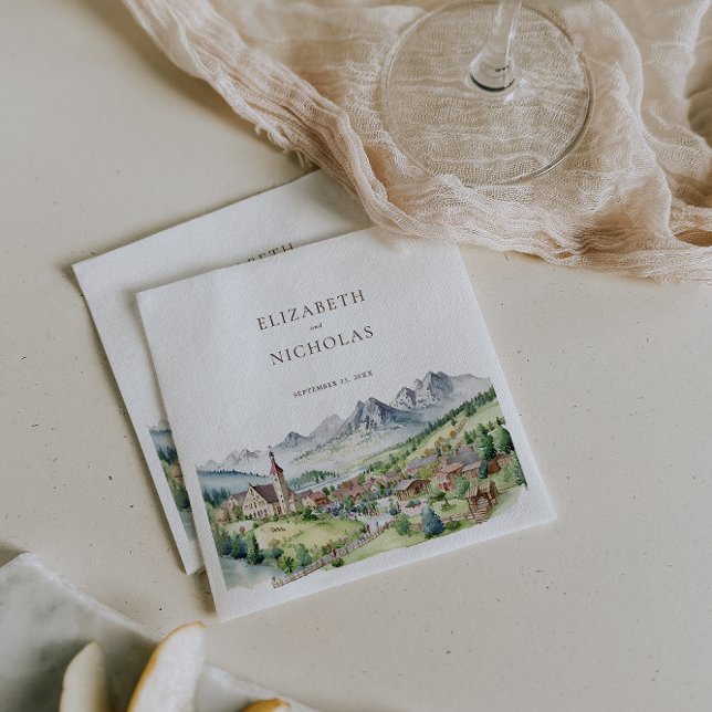 Elegant Mountain Village Town | Wedding Napkins (Creator Uploaded)