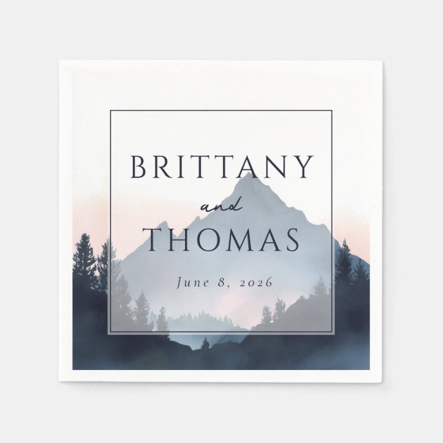 Elegant Mountain Wedding Invitation Napkins (Front)