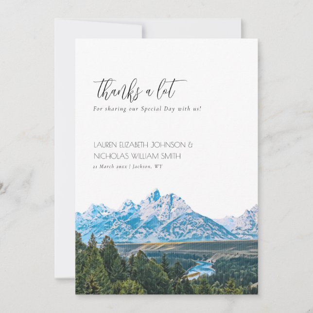 Elegant Mountain Wedding Thank You  Card (Front)