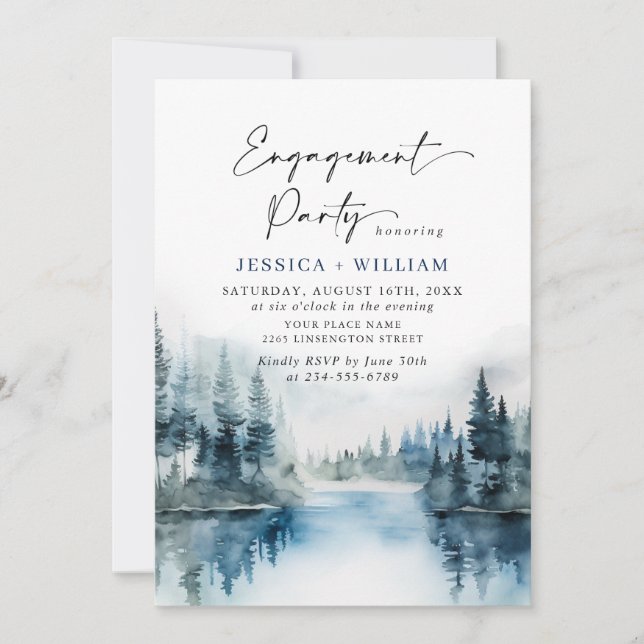 Elegant Mountains Forest Engagement Party Invitation (Front)