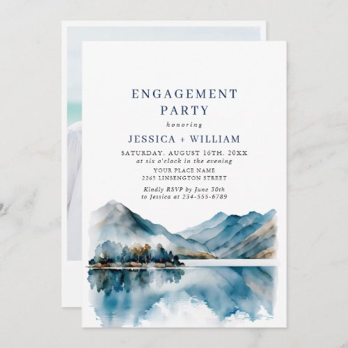 Elegant Mountains Forest Engagement Party Photo Invitation