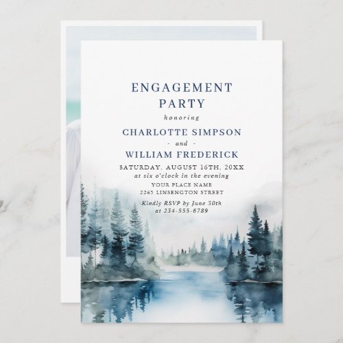 Elegant Mountains Forest Engagement Party Photo Invitation