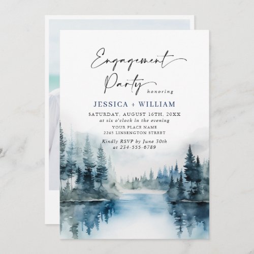 Elegant Mountains Forest Engagement Party Photo Invitation