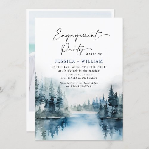 Elegant Mountains Forest Engagement Party Photo Invitation