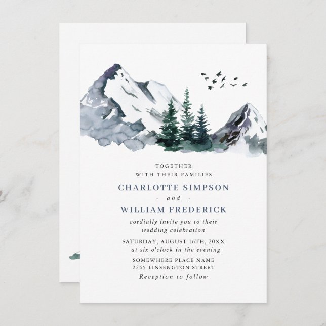 Elegant Mountains Forest Landscape Wedding Invitation (Front/Back)
