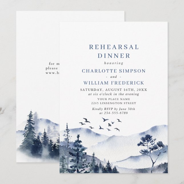 Elegant Mountains Forest Rehearsal Dinner Invitation (Front/Back)