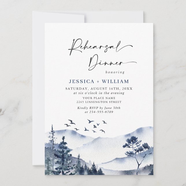 Elegant Mountains Forest Rehearsal Dinner Invitation (Front)