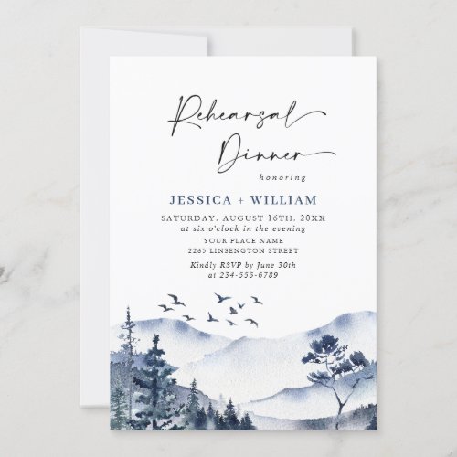 Elegant Mountains Forest Rehearsal Dinner Invitation