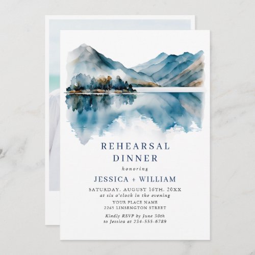 Elegant Mountains Forest Rehearsal Dinner Photo Invitation