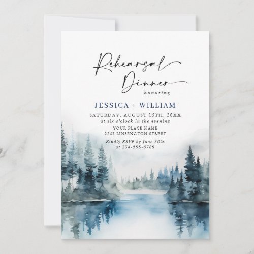 Elegant Mountains Forest Rehearsal Dinner QR code Invitation