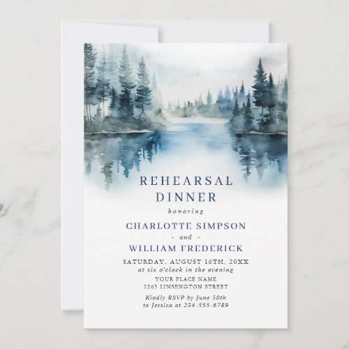 Elegant Mountains Forest Rehearsal Dinner QR code Invitation