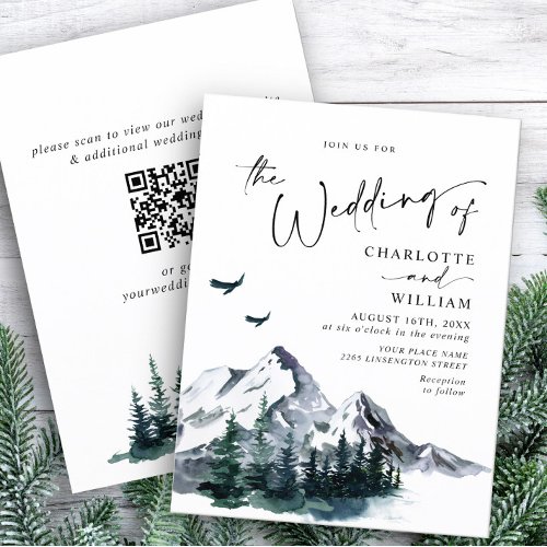 Elegant Mountains Forest Wedding QR code Invitation