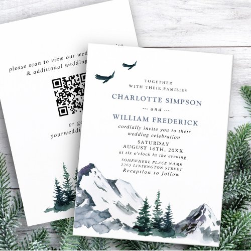 Elegant Mountains Forest Wedding QR code Invitation