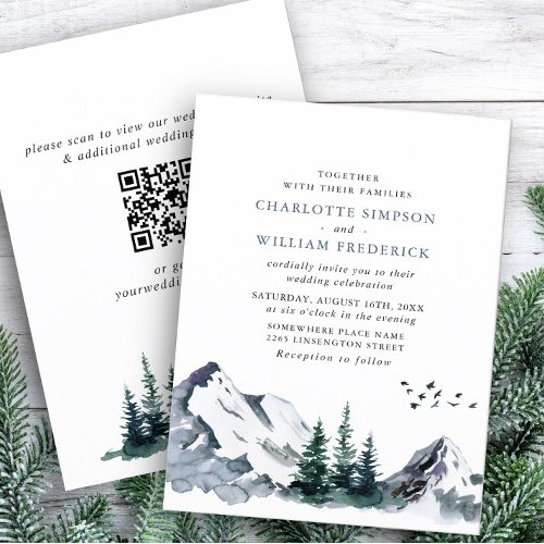 Elegant Mountains Forest Wedding QR code  Invitation