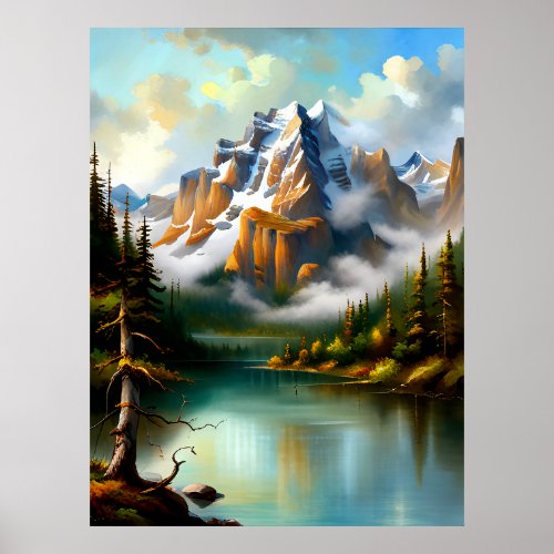 Elegant Mountains Lake Impressionist AI Painting  Poster