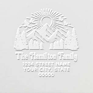 Elegant Mountains Trees Sun Birds #2 Name Address Embosser