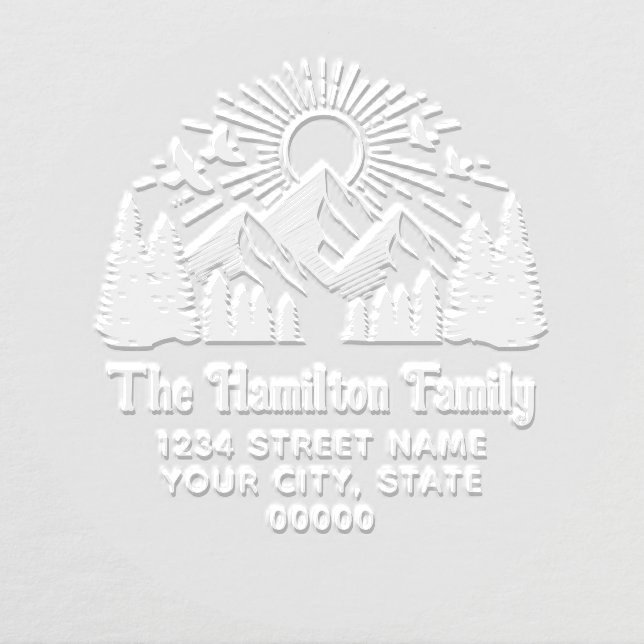 Elegant Mountains Trees Sun Birds #2 Name Address Embosser (Design)