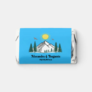 Elegant Mountains Trees Sun Birds Couple Name Blue Hershey's Miniatures