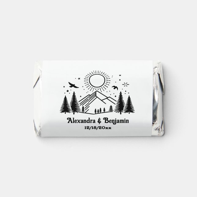 Elegant Mountains Trees Sun Birds Couple Name Dt 2 Hershey's Miniatures (Front)