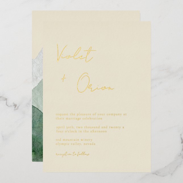 Elegant Mountains Wedding Gold Foil Invitation (Front/Back)