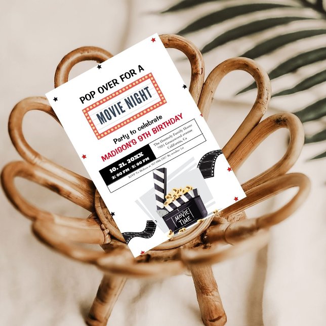 Elegant Movie Night Birthday Party Invitation (Creator Uploaded)