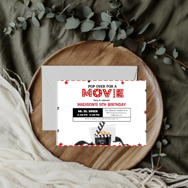 Elegant Movie Night Birthday Party Invitation | Zazzle