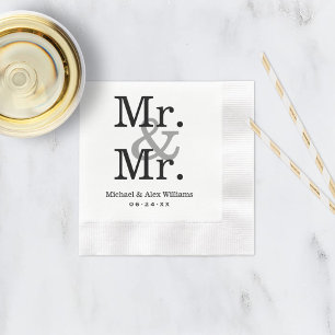 Elegant Mr and Mr Black Gray Wedding Napkins