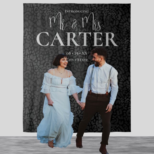 Elegant Mr and Mrs. Black Leopard Wedding Backdrop (Creator Uploaded)
