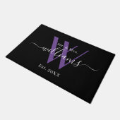 Elegant Mr And Mrs Black Purple Monogram Name Doormat (Angled)