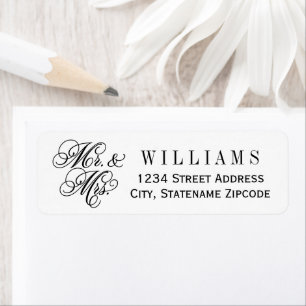Elegant Mr and Mrs Black Script Custom Monogram Label